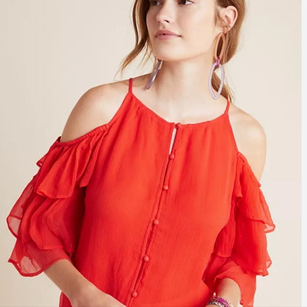Anthropologie Maeve Orange Off The Shoulder Blouse